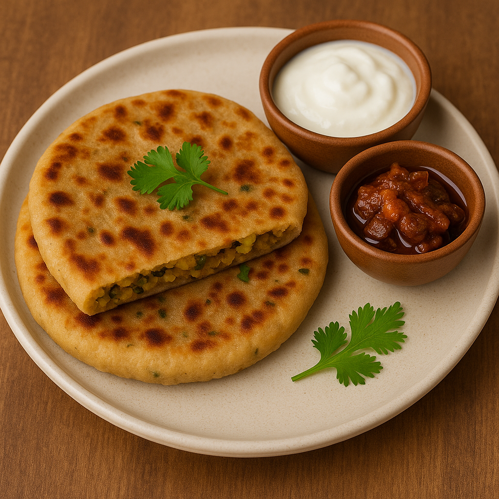 Sattu ka Paratha - Wheat flour flatbread stuffed with spiced roasted gram flour mixture